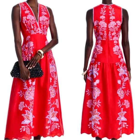 NWT Farm Rio Red Porcelain Garden Midi Dress - Picture 8 of 16
